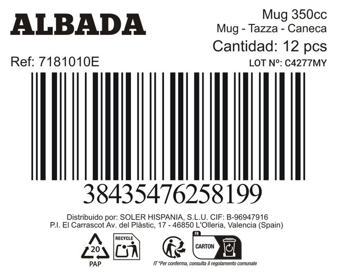 Inde Mug Albada 350 Cc (Pack de 48 Unidades)