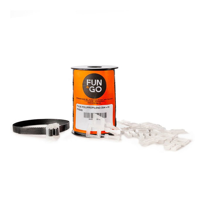 Fun And Go Fleje Polipropileno Negro 25m + 15 Pinzas para Embalajes y Paletización Fun And Go Fleje Polipropileno Negro 25m + 15 Pinzas para Embalajes y Paletización