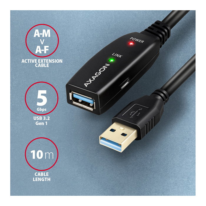 Axagon ADR-310 Cable de extensión USB 3.2 Gen 1 activo, 10m