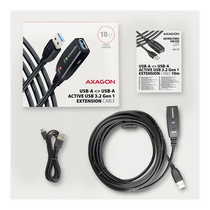 Axagon ADR-310 Cable de extensión USB 3.2 Gen 1 activo, 10m