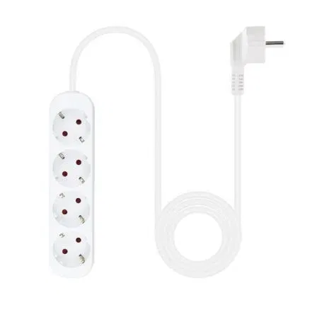 Nanocable 10.37.0004-NS Regleta de 4 Tomas de Corriente con Toma de Tierra y Protección Infantil, Cable 1.4m, 3680W, Blanco