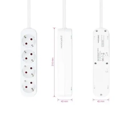 Nanocable 10.37.0004-NS Regleta de 4 Tomas de Corriente con Toma de Tierra y Protección Infantil, Cable 1.4m, 3680W, Blanco