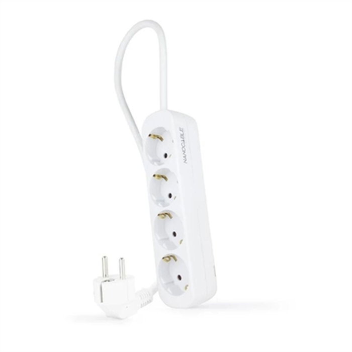 Nanocable Regleta de 4 Tomas con Toma de Tierra y Protección Infantil, 1.4 m, Blanco