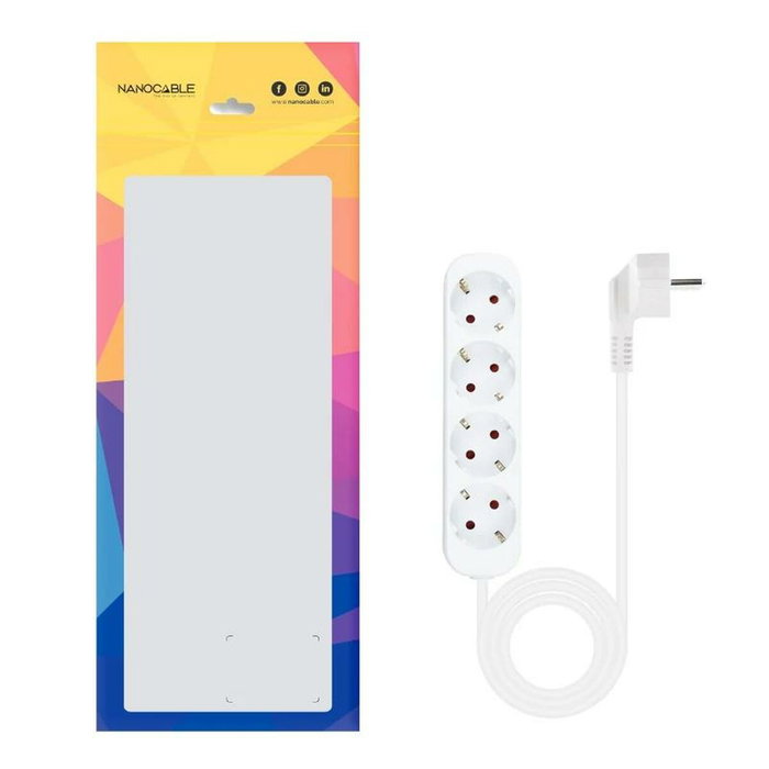 Nanocable Regleta de 4 Tomas con Toma de Tierra y Protección Infantil, 1.4 m, Blanco