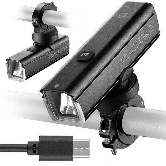 Rockbros Luz delantera de bicicleta 1000 lm con cable USB-C a USB-A, negra