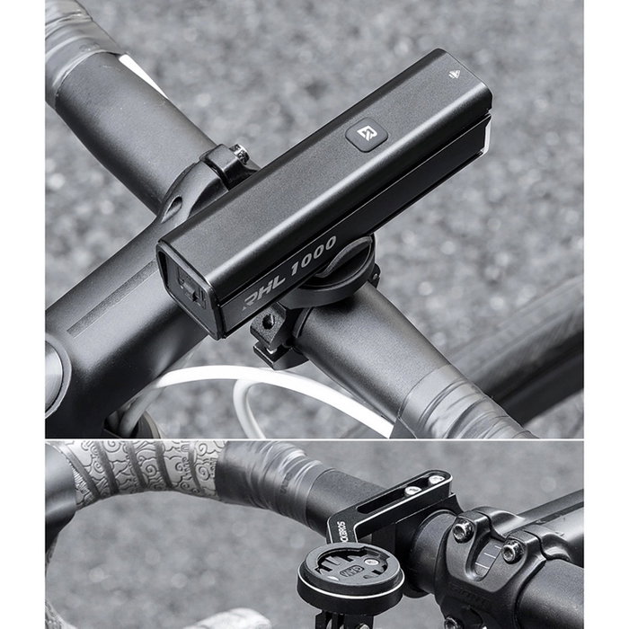 Rockbros Luz delantera de bicicleta 1000 lm con cable USB-C a USB-A, negra