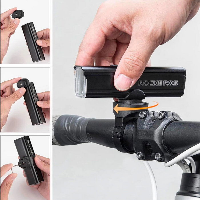 Rockbros Luz delantera de bicicleta 1000 lm con cable USB-C a USB-A, negra