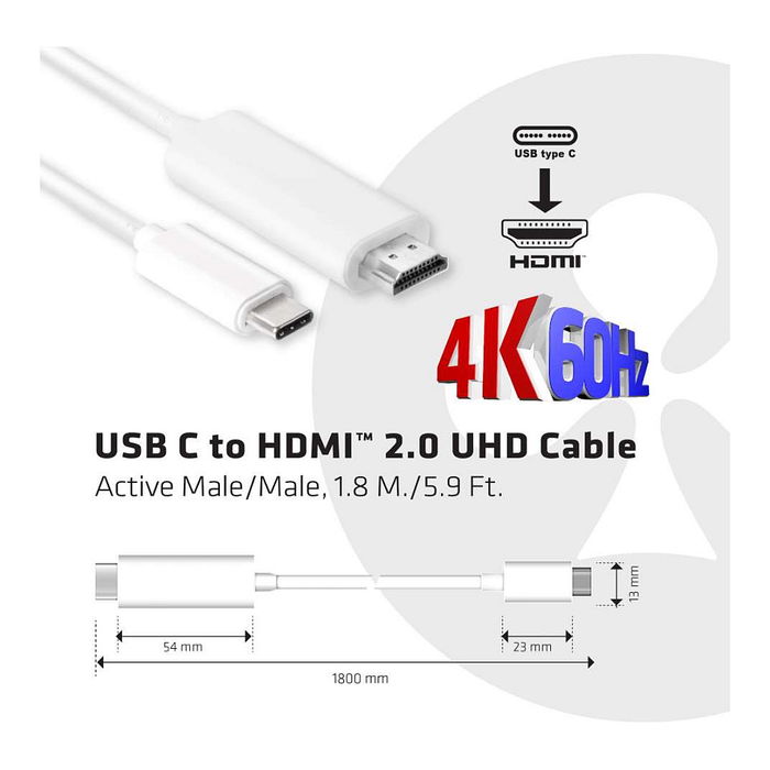 Club 3D Cable Adaptador USB 3.1 Type C a HDMI 2.0 4K UHD 1.8 Metros Activo Acero Inoxidable