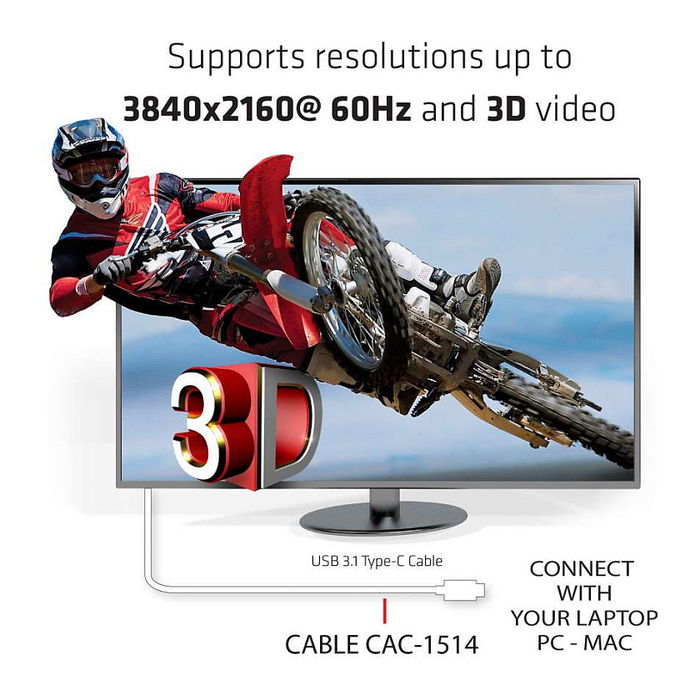 Club 3D Cable Adaptador USB 3.1 Type C a HDMI 2.0 4K UHD 1.8 Metros Activo Acero Inoxidable