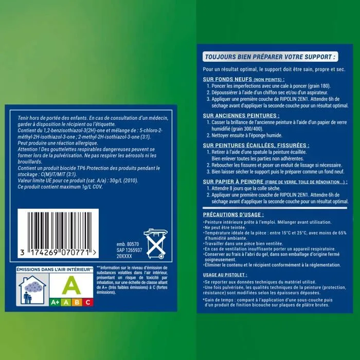 Ripolin PPG397892 Pintura 2 en 1 para Paredes y Techos, Blanco Satinado, 2,5 L