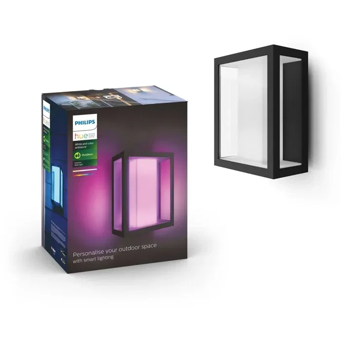 Philips Hue Aplique de Pared Impress - Luz Blanca y de Color - Negro - Grande - IP44 - PHI8718696170496 Philips Hue Aplique de Pared Impress - Luz Blanca y de Color - Negro - Grande - IP44 - PHI8718696170496