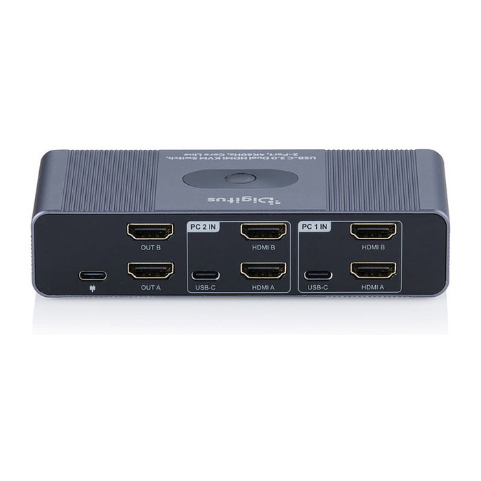 Digitus Conmutador KVM 2 Puertos USB-C a HDMI Dual 4K 60Hz, DD-39100-2 Core Line, Resolución 3840x2160, HDR, Aluminio Gris