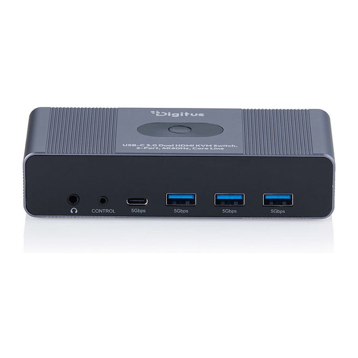 Digitus Conmutador KVM 2 Puertos USB-C a HDMI Dual 4K 60Hz, DD-39100-2 Core Line, Resolución 3840x2160, HDR, Aluminio Gris