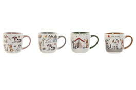 DKD Home Decor Tazas de Porcelana Perritos 380ml Surtido de 12 unidades
