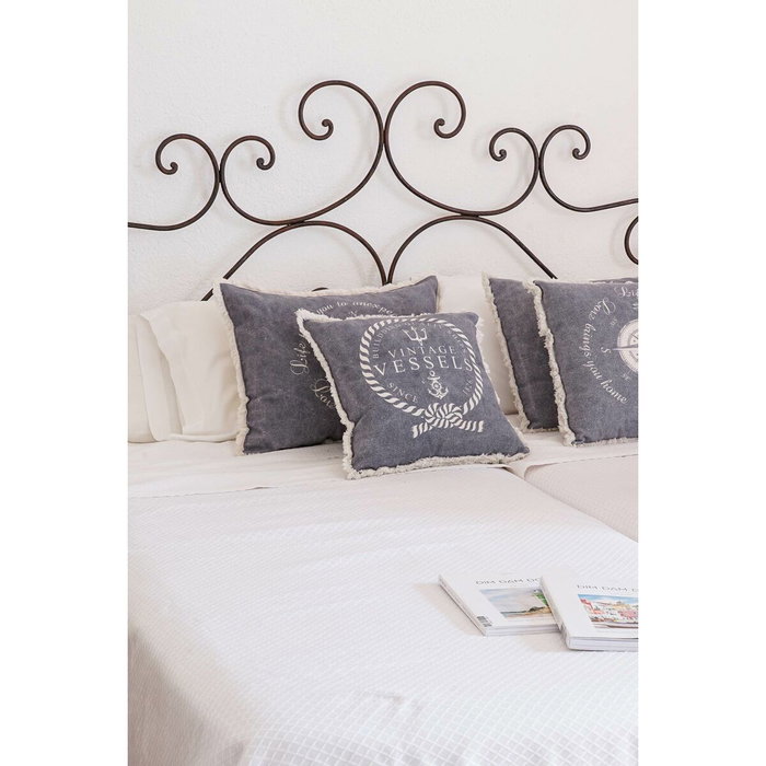 DKD Home Decor Set de 2 Cojines 45x45x10 cm Azul Marino y Blanco con Flecos