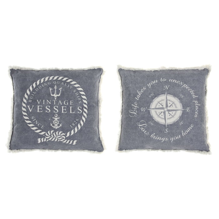 DKD Home Decor Set de 2 Cojines 45x45x10 cm Azul Marino y Blanco con Flecos