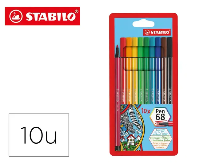 Stabilo Pen 68 Estuche de 10 Rotuladores Surtidos en Estuche Plástico