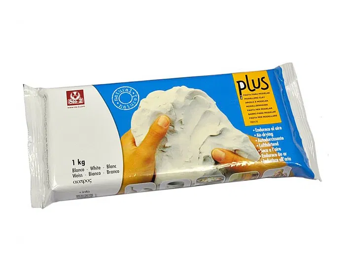 Sio-2 Arcilla Plus Blanca 1 kg, Pasta Cerámica Didáctica para Manualidades y Modelaje, Seca al Aire Sin Cocción