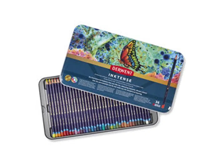 Derwent Inktense Caja Metálica 36 Unidades Colores Surtidos Lápices Solubles en Agua