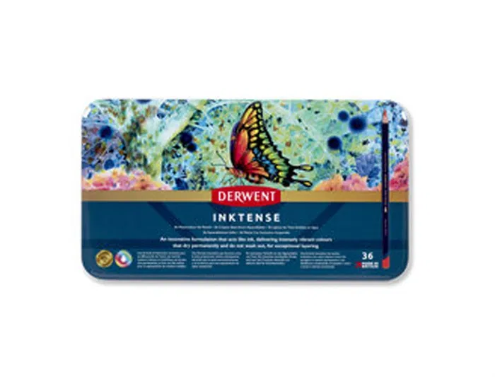 Derwent Inktense Caja Metálica 36 Unidades Colores Surtidos Lápices Solubles en Agua
