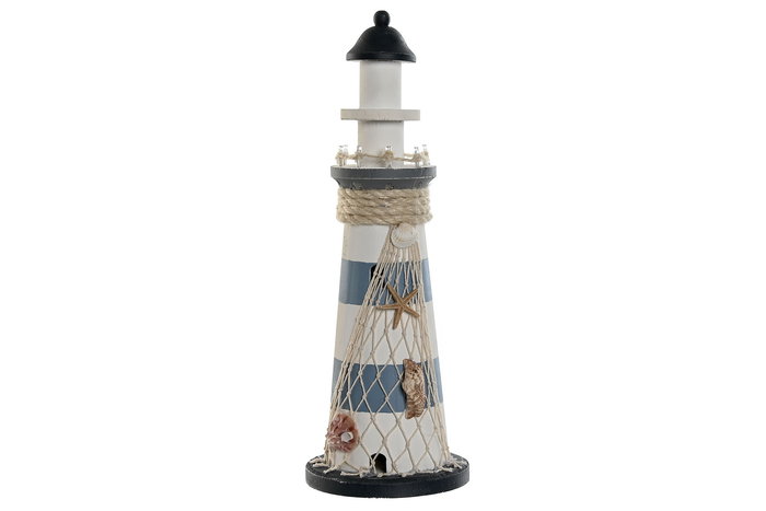 DKD Home Decor Faro Figura Decorativa Azul Marino y Celeste 14 x 40 x 14 cm (2 Unidades) Led Mdf