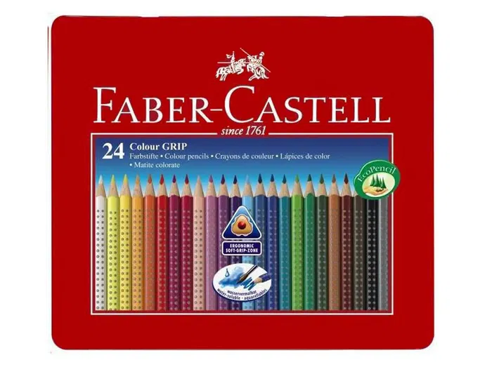 Faber Castell Lápices de Colores Acuarelables Colour Grip Triangular 24 Colores Surtidos Caja Metálica