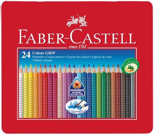 Faber Castell Lápices de Colores Colour Grip Acuarelables, Caja Metálica de 24 Colores Surtidos Faber Castell Lápices de Colores Colour Grip Acuarelables, Caja Metálica de 24 Colores Surtidos