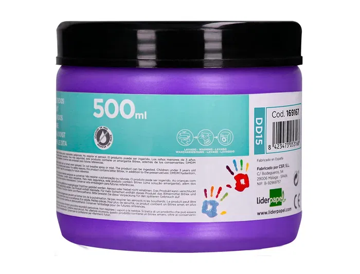 Liderpapel Pintura de Dedos Violeta Tarrina 500 cc Fácil Lavado Base Agua Sin Gluten Normativa Europea