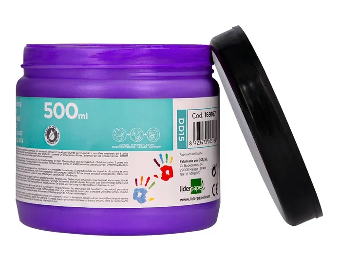 Liderpapel Pintura de Dedos Violeta Tarrina 500 cc Fácil Lavado Base Agua Sin Gluten Normativa Europea