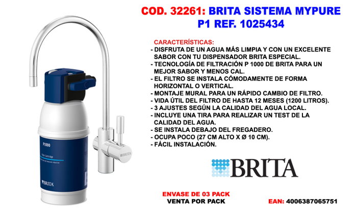 Brita mypure P1 Sistema de Filtración con Grifo y Cartucho P 1000