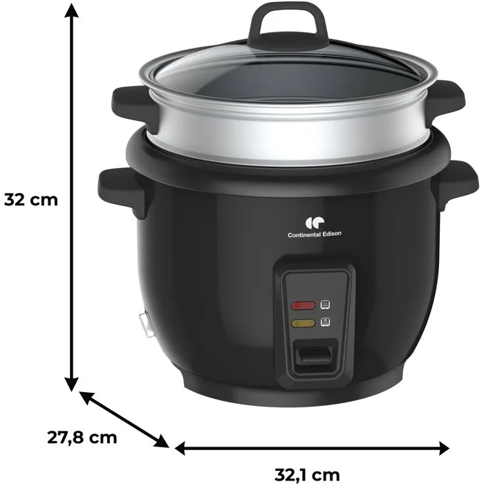 Continental Edison CECR18B Arrocera Eléctrica 1.8L 700W con Cesta al Vapor, Función mantener caliente y Acero Inoxidable