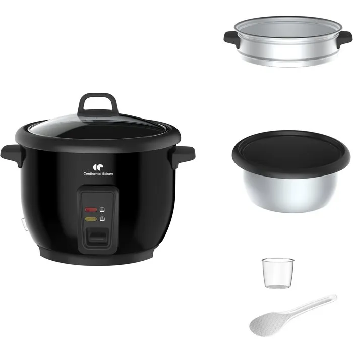 Continental Edison CECR18B Arrocera Eléctrica 1.8L 700W con Cesta al Vapor, Función mantener caliente y Acero Inoxidable