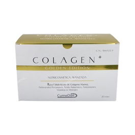 CUMEDIET Colagen Plus Golden 30 Sobres - Colágeno Marino, Vitamina C y Ácido Hialurónico para Piel, 30 Sobres