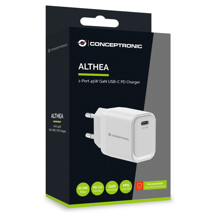 Conceptronic ALTHEA19W45 Cargador USB-C GaN 45W Blanco