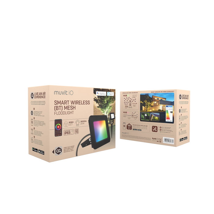 Muvit MIOBMH001 Foco Proyector Inalambrico Inteligente para Exterior con Tecnologia BT Mesh Compatible con Alexa y App muvit iO Home