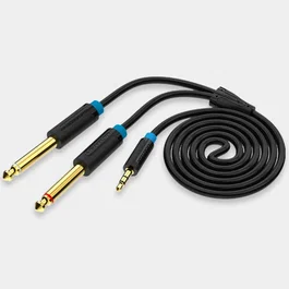 Vention BACBI Cable de Audio Estéreo 3.5mm Macho a 2 x 6.35mm (Jack 6.5) Macho - 3 Metros, Color Negro, Plug and Play