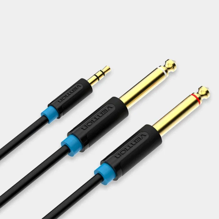Vention BACBI Cable de Audio Estéreo 3.5mm Macho a 2 x 6.35mm (Jack 6.5) Macho - 3 Metros, Color Negro, Plug and Play
