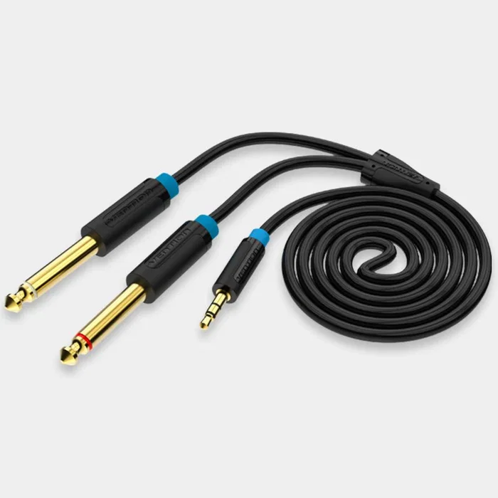 Vention BACBI Cable de Audio Estéreo 3.5mm Macho a 2 x 6.35mm (Jack 6.5) Macho - 3 Metros, Color Negro, Plug and Play