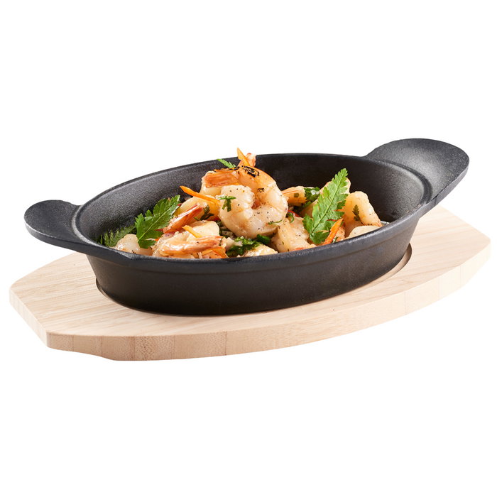 Dangrill Plato Oval Hierro 15x22cm Con Bandeja Bambú