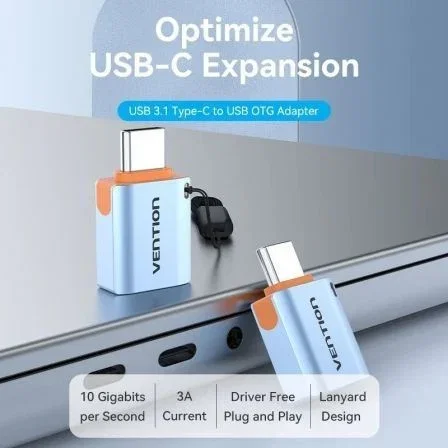 Vention Adaptador OTG USB 3.1 CUBH0 USB Tipo-C Macho USB Tipo-C a Hembra USB Gris
