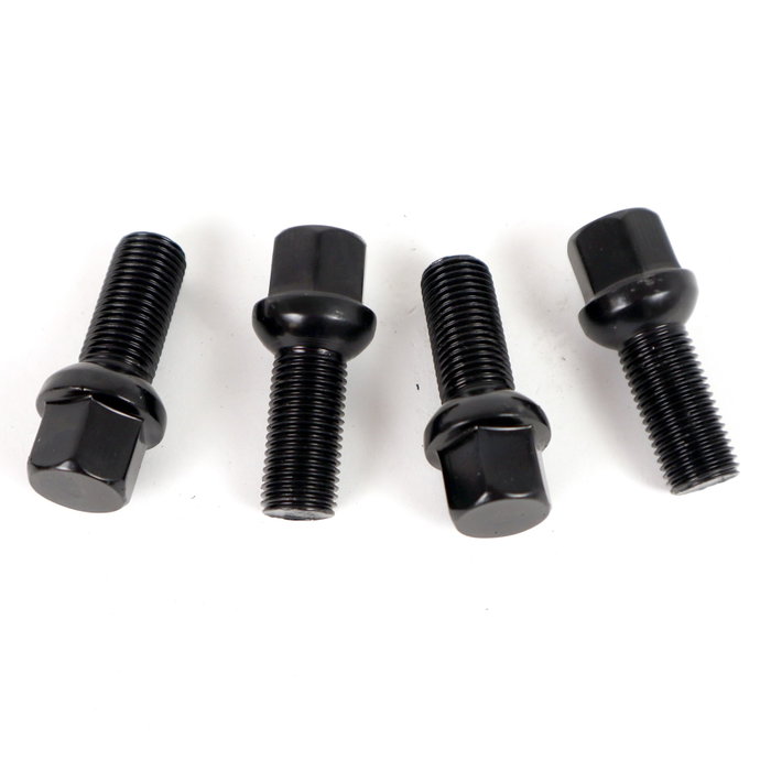 OMP Juego de 4 Tornillos M14X1.5 Esférico Largo 28mm Llave 17 Negro DIN 10.9