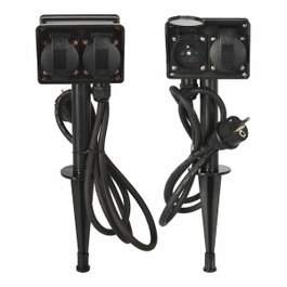 Fx Control Base múltiple de 2 tomas Schuko para jardín, pack de 2 unidades, negra