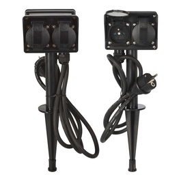 Fx Control Base Múltiple para Jardín, 2 Tomas Schuko IP44 con Tapas, Pincho con 4 Enchufes - Negro, 2 Unidades