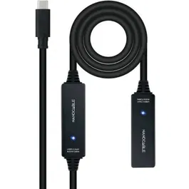 Nanocable 10.01.1312 Cable USB Tipo-C 3.2 Macho-Hembra con Amplificador, Prolongador Activo 10m Negro
