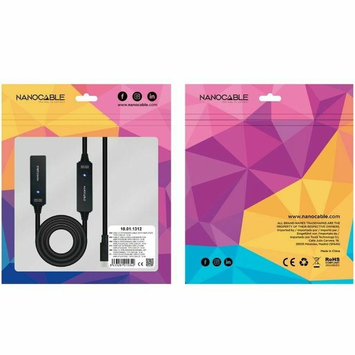 Nanocable Cable Prolongador USB 3.2 Gen1 USB-C Macho a USB-C Hembra 10 m Negro Nanocable Cable Prolongador USB 3.2 Gen1 USB-C Macho a USB-C Hembra 10 m Negro