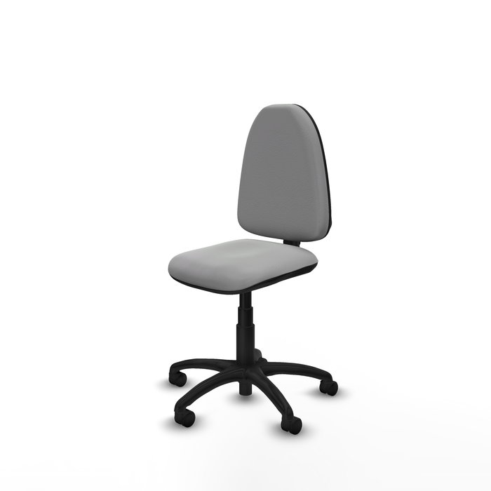 Silla de oficina Aýna con mecanismo Contacto permanente básico tapizada con Similpiel color Gris claro. Equipada con Base poliamida negra, Sin brazos y Ruedas de nailon 50 mm