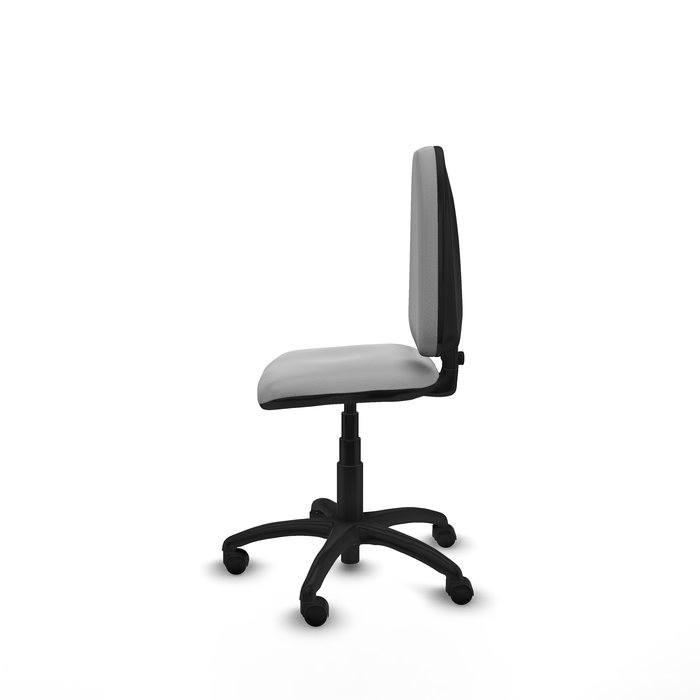 Silla de oficina Aýna con mecanismo Contacto permanente básico tapizada con Similpiel color Gris claro. Equipada con Base poliamida negra, Sin brazos y Ruedas de nailon 50 mm