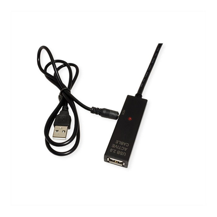 VALUE Cable USB 2.0 Activo Extensión 20 metros Negro con Repeater, USB A Hembra a USB C Macho, Conector Recto, Plug and Play, 12.99.1114