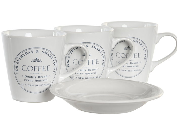 DKD Home Decor Set de 6 Tazas de Café Blanco Gres Metal 12 x 2 x 12 cm