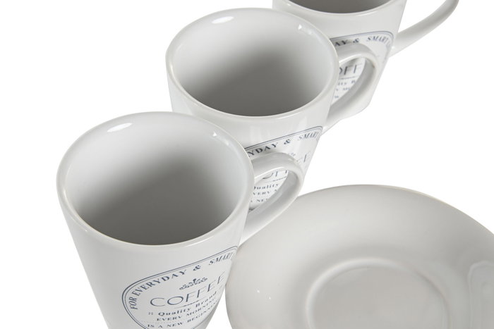 DKD Home Decor Set de 6 Tazas de Café Blanco Gres Metal 12 x 2 x 12 cm
